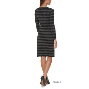 Express Women’s Black & Gray Striped Long Sleeve V Neck Knot Dress Small